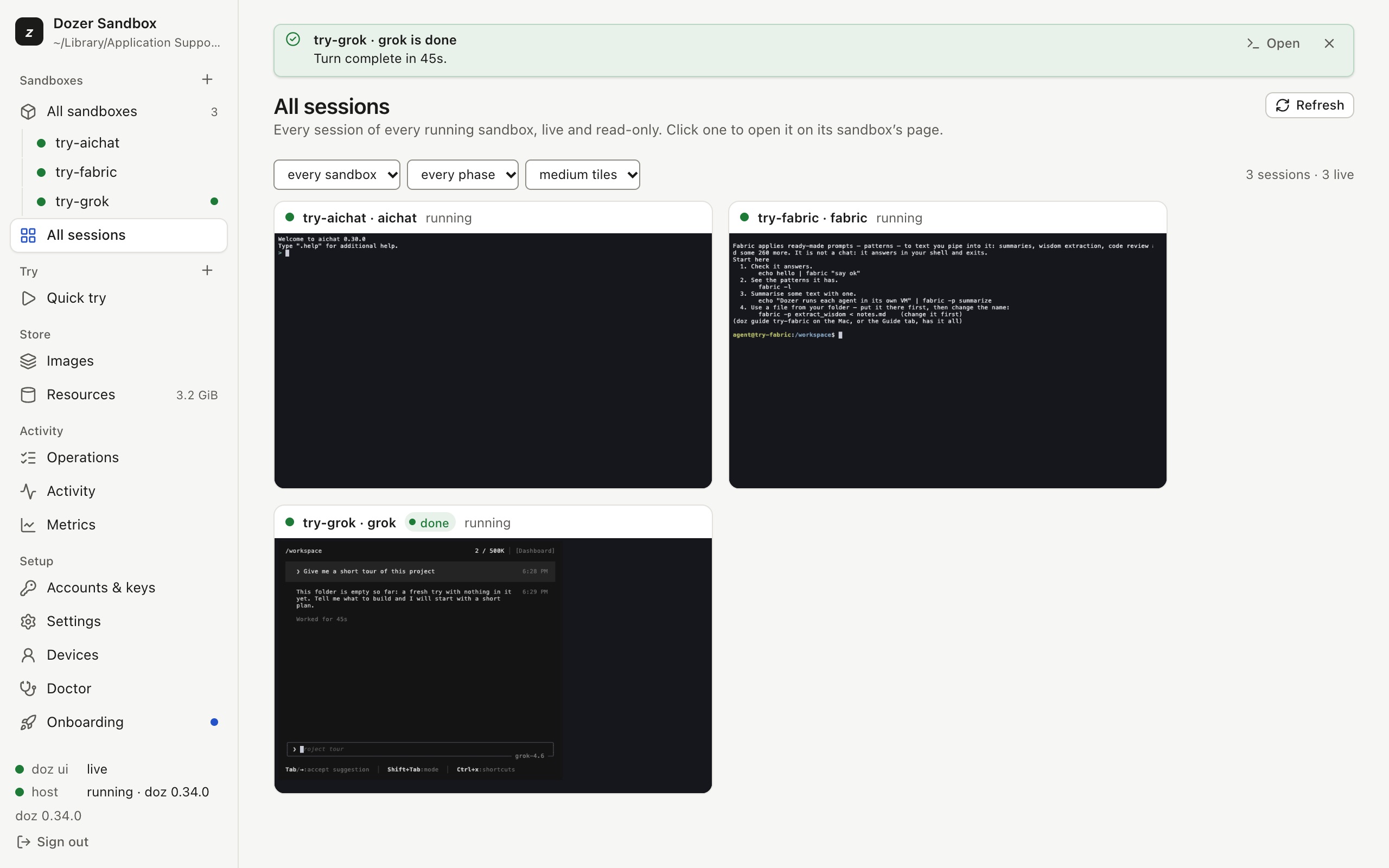 All sessions: Grok Build done beside other sessions