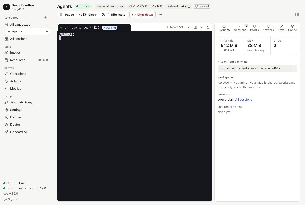 The dashboard while an agent works