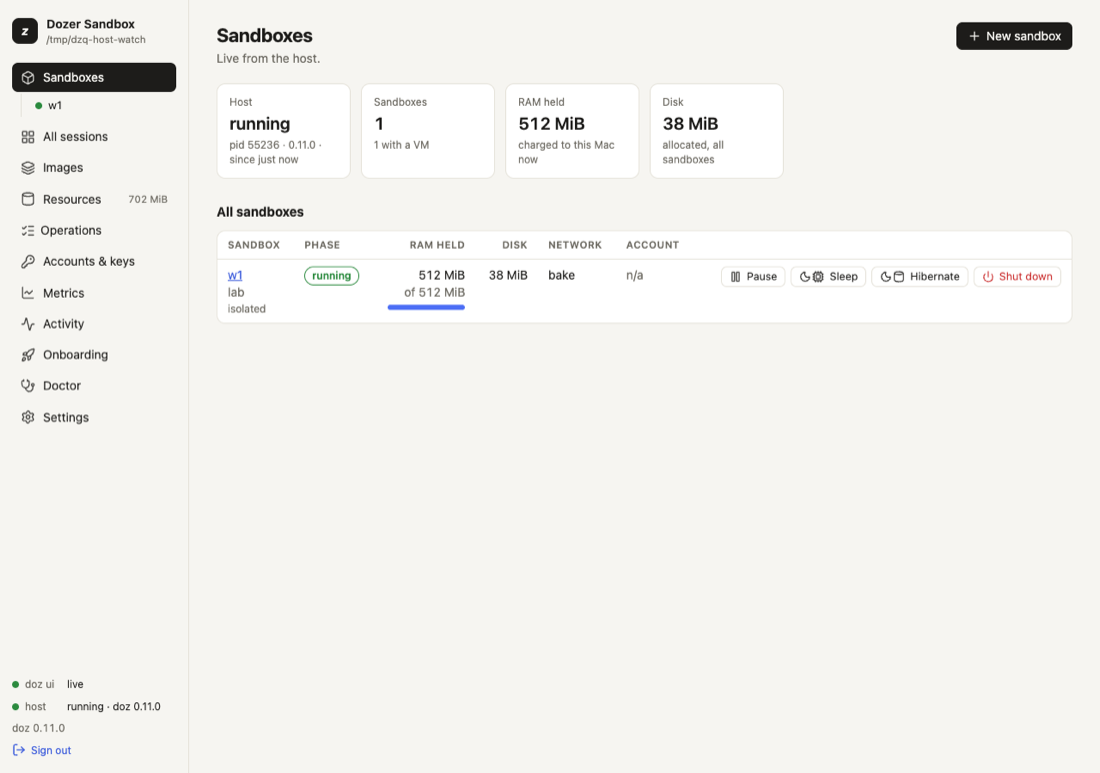 The Sandboxes page
